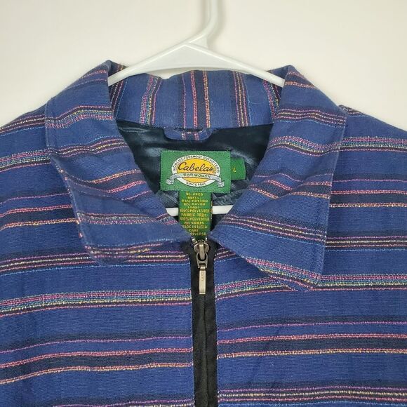 CABELAS Full Zip Up Striped Sweater Jacket Embroidered Colorful Collared Lined - Picture 3 of 6
